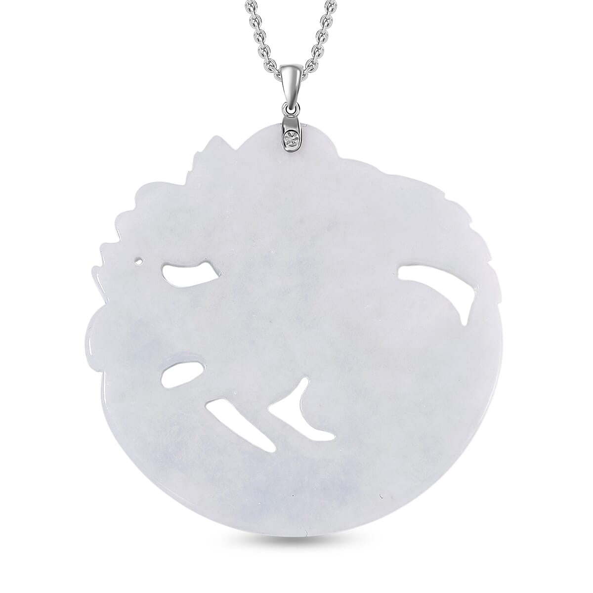 Natural Burmese Jadeite Hand Carved Pendant with Chain (Size 20) in Rhodium Overlay Sterling Silver 200 Ct. 4368711 4