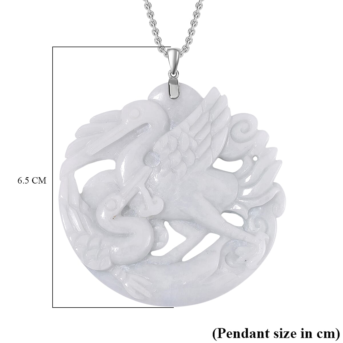 Natural Burmese Jadeite Hand Carved Pendant with Chain (Size 20) in Rhodium Overlay Sterling Silver 200 Ct. 4368711 6
