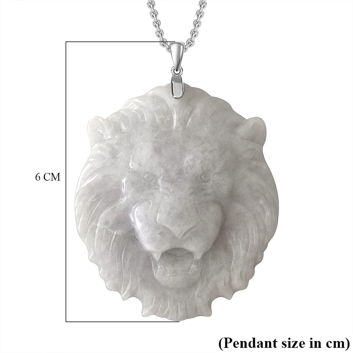 White Jade Lion Face Pendant with Chain (Size - 20) with Lobster Clasp in Rhodium Overlay Sterling Silver 129.00 Ct. 4327529 5