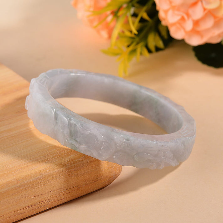 White Jade Stone Carved Bangle (Size - 7.5) 290 Ct. 7953517 2