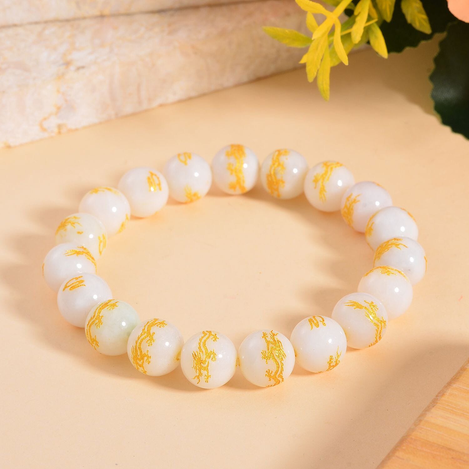 RARE FIND OF 2024 - NATURAL WHITE JADE Beads Bracelet (Size 6.5-7.5) 170.00 Ct. 7684844 2