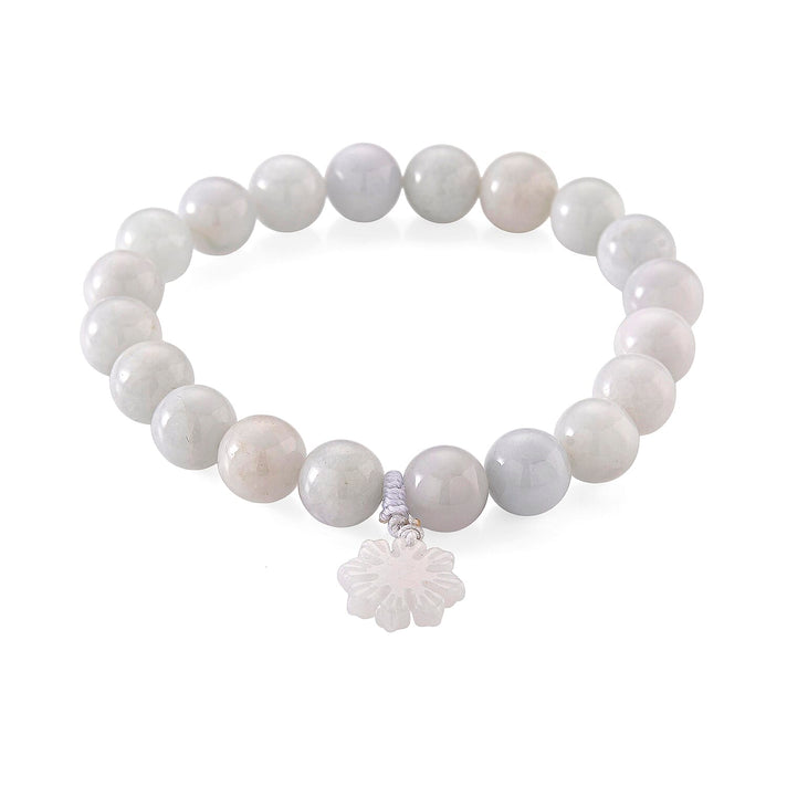 Natural White Jade Stretchable Bracelet with Snowflake Charm (Size - 7.5) 190.00 Ct. 8378319 1
