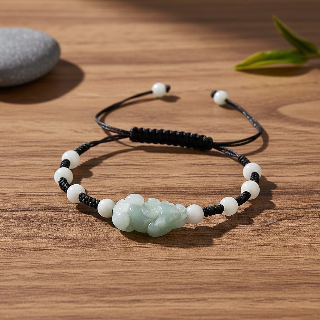 Natural White Jade Pixiu Charm Adjustable Bracelet (Size - 6 to 9.5) 8360048 2