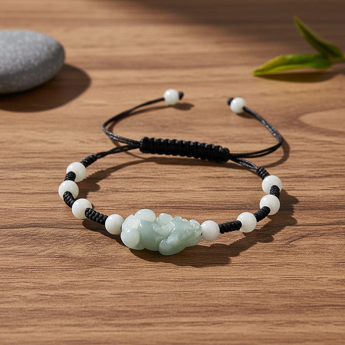 Natural White Jade Pixiu Charm Adjustable Bracelet (Size - 6 to 9.5) 8360048 2