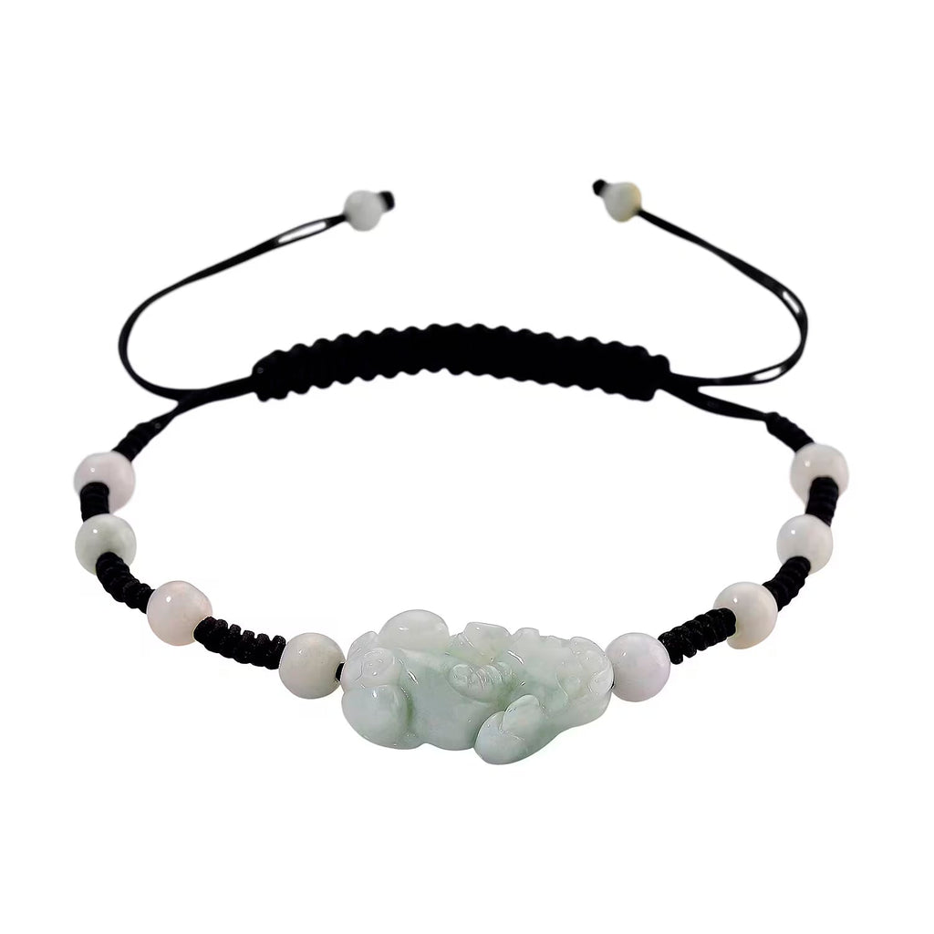 White Jade Beads Adjustable Pixiu Charm Bracelet (Size - 6.5 To 9) 35.00 Ct.