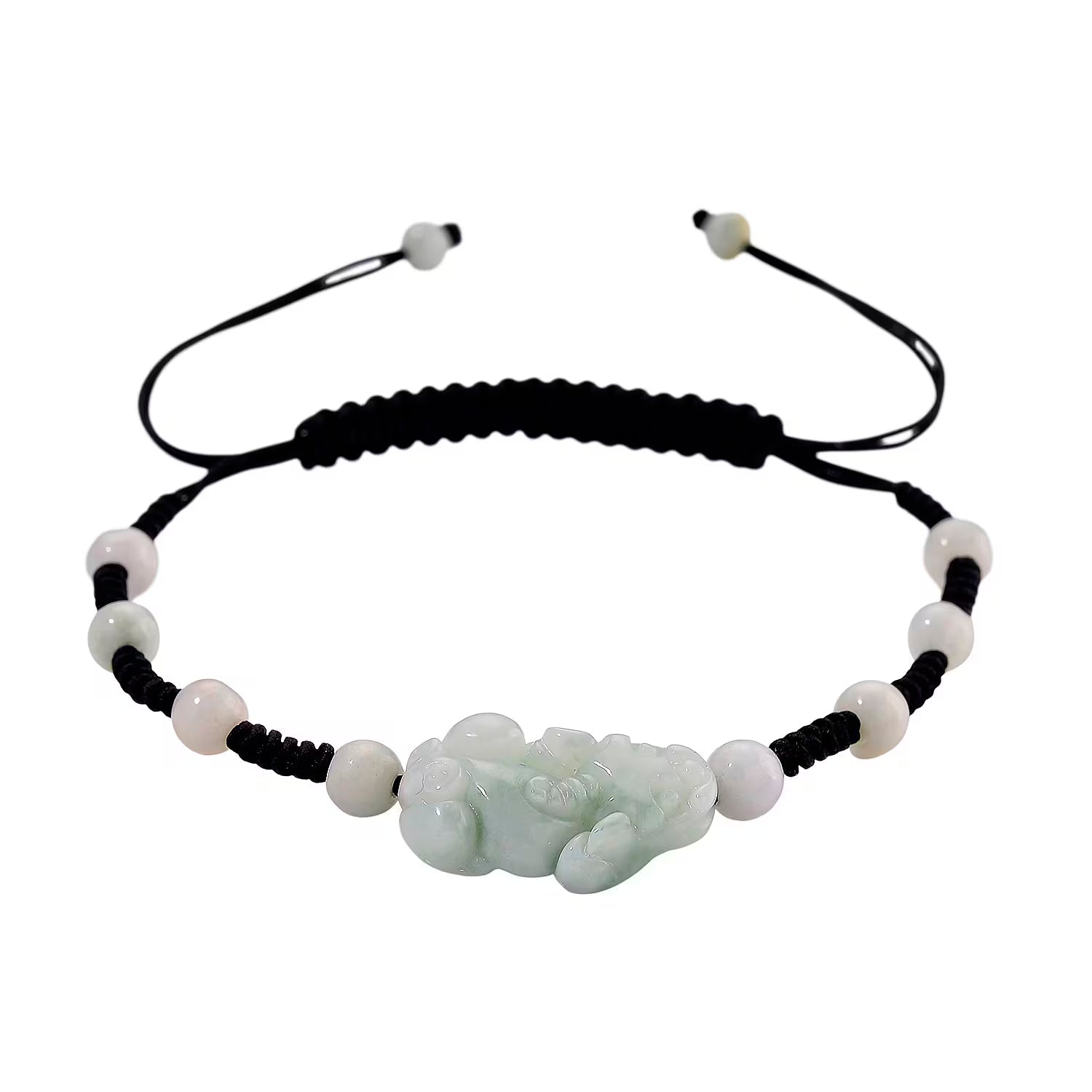 White Jade Beads Adjustable Pixiu Charm Bracelet (Size - 6.5 To 9) 35.00 Ct. 8483675 0