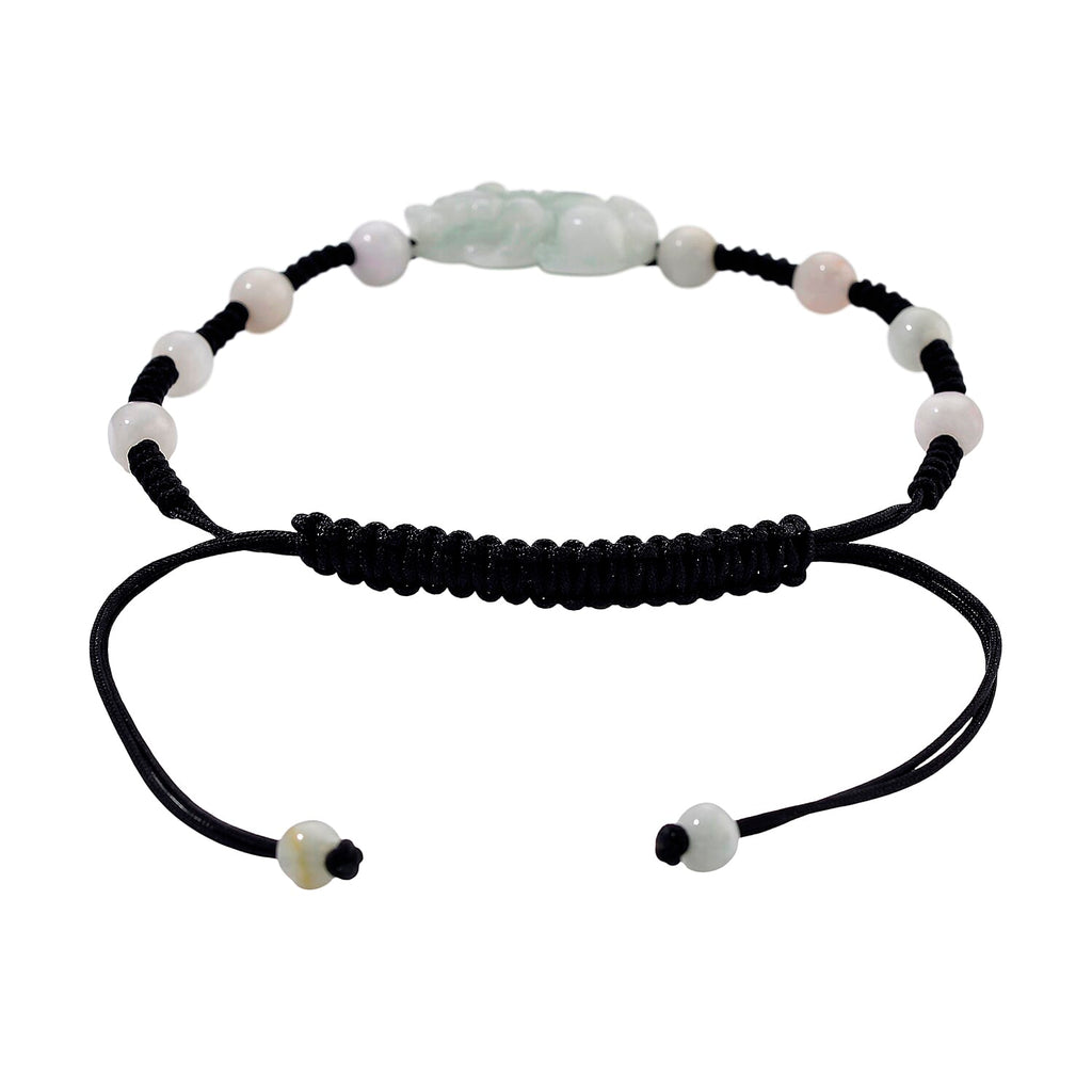 White Jade Beads Adjustable Pixiu Charm Bracelet (Size - 6.5 To 9) 35.00 Ct.