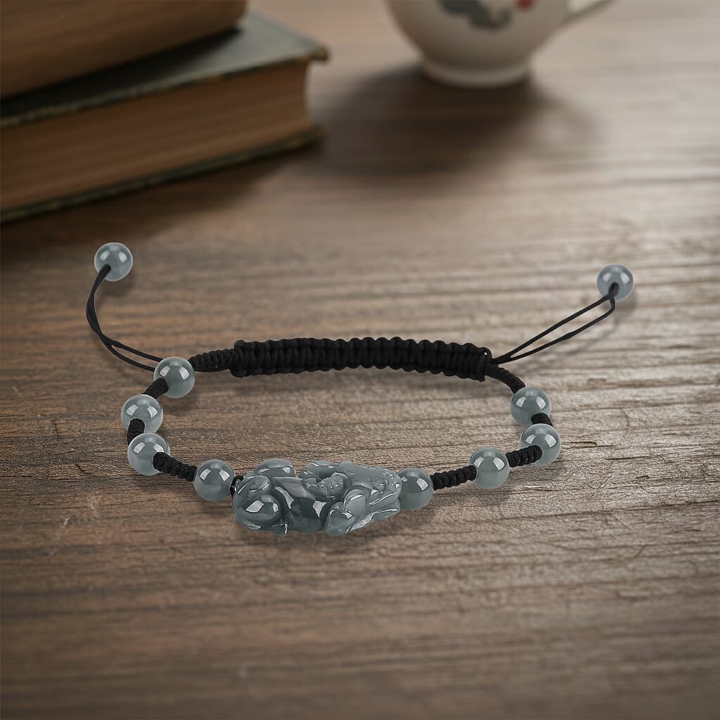 Natural Olmec Jadeite Jade Beads Adjustable Pixiu Charm Bracelet (Size - 6.5 To 9) 35.00 Ct. V32520867 2