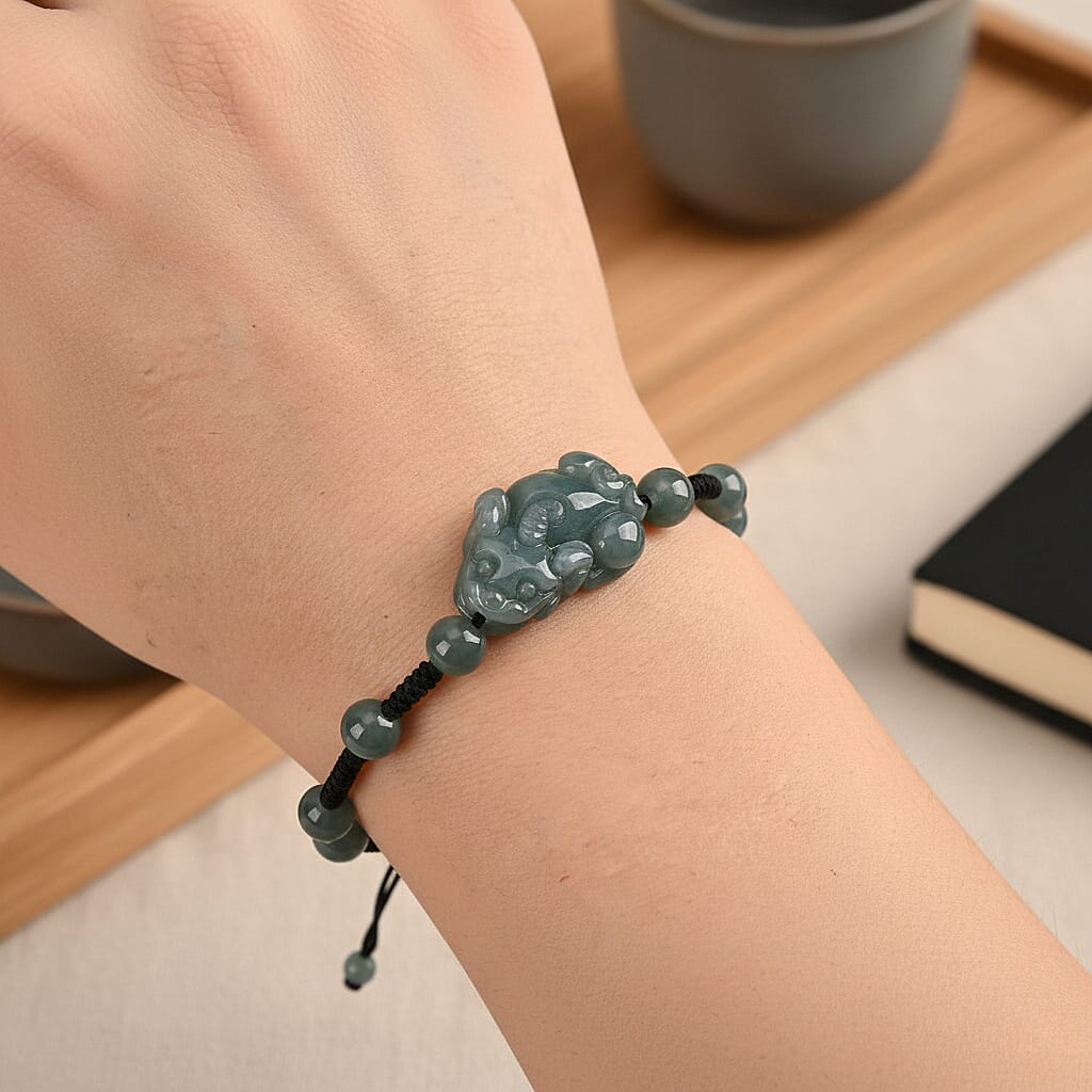 Natural Olmec Jadeite Jade Beads Adjustable Pixiu Charm Bracelet (Size - 6.5 To 9) 35.00 Ct. V32520867 3