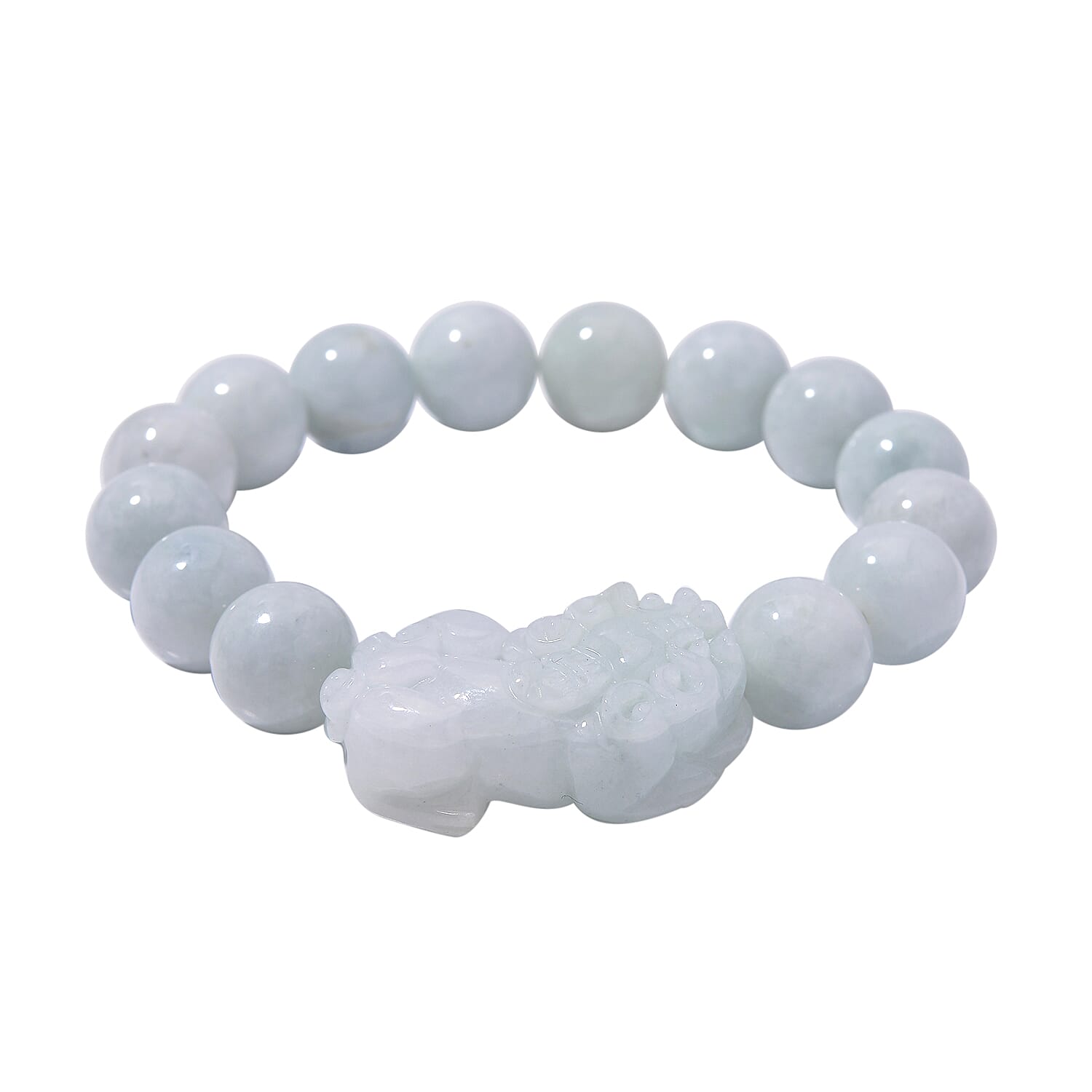 Natural Type A White Jadeite Bracelet With Pixiu Carving (Size - 7.5 Stretchable) 330.0 Ct. 7929638 0