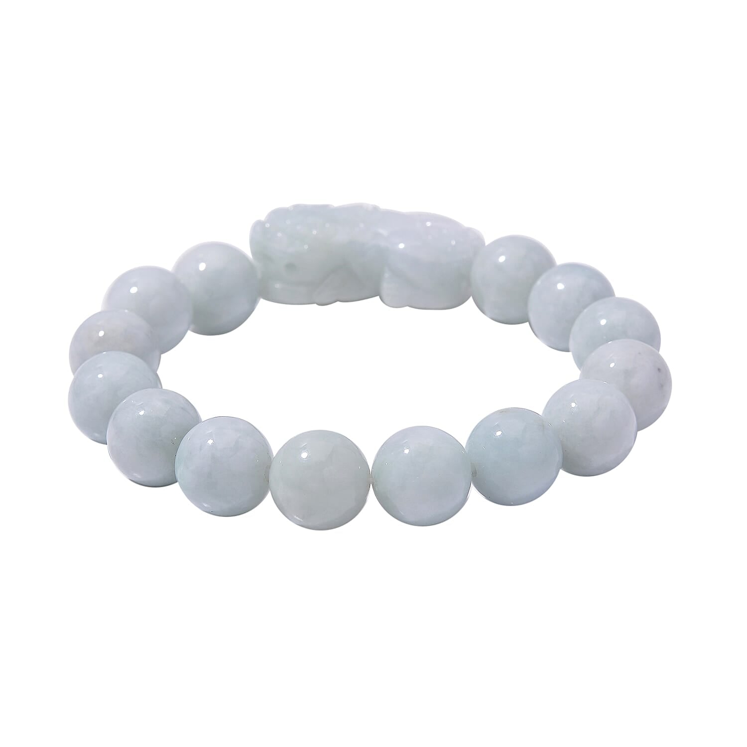 Natural Type A White Jadeite Bracelet With Pixiu Carving (Size - 7.5 Stretchable) 330.0 Ct. 7929638 3