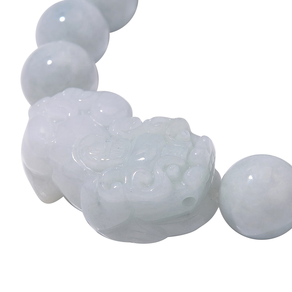 Natural Type A White Jadeite Bracelet With Pixiu Carving (Size - 7.5 Stretchable) 330.0 Ct. 7929638 4