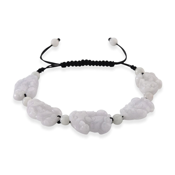 Natural White Jade Pixiu Carving Bracelet (Size 6 - 9 Inch) with Adjustable Cotton Thread 120.00 Ct 8380258 1