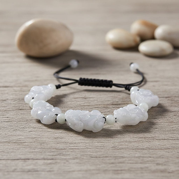 Natural White Jade Pixiu Carving Bracelet (Size 6 - 9 Inch) with Adjustable Cotton Thread 120.00 Ct 8380258 2