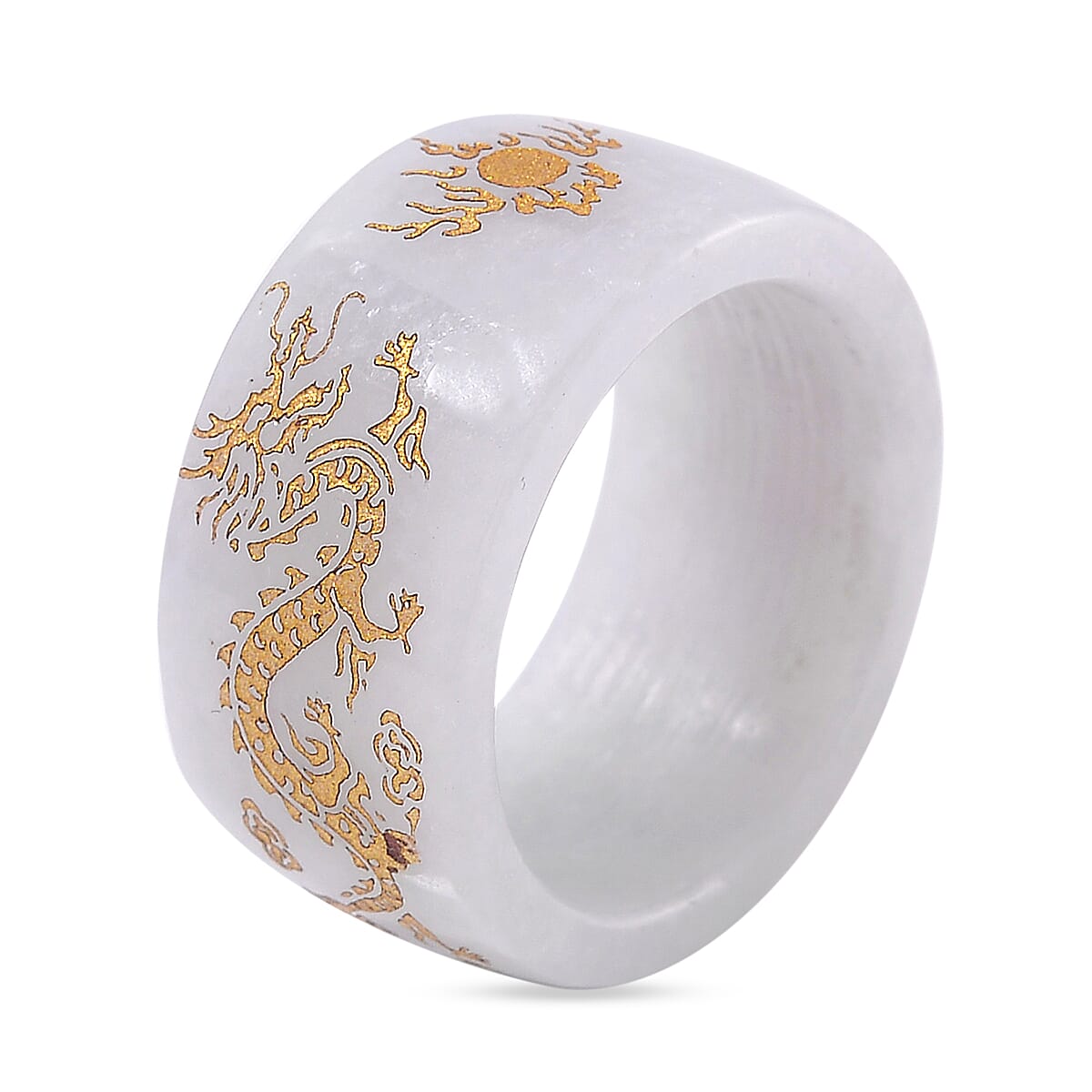 Natural Type A White Jade Dragon Carved Stone Band Ring 35 Ct. 7968571 2