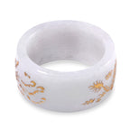 Extreme Rare Find - Natural Type A White Jade Dragon Carved Stone Band Ring 35.00 Ct.