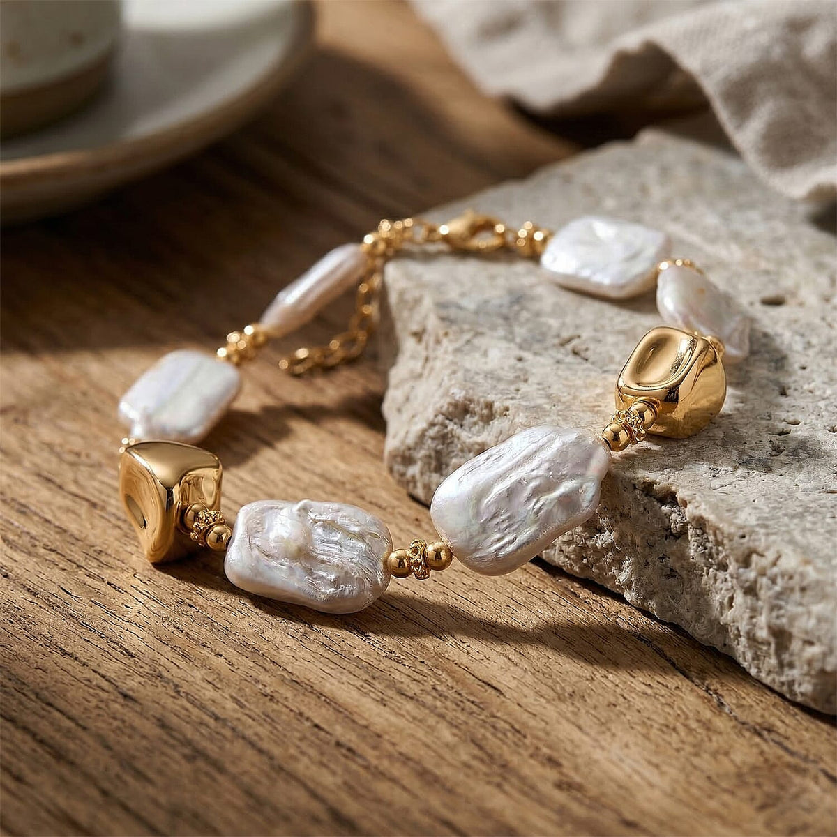 Designer Inspired White Keshi Pearl Bracelet (Size - 7.5-2) with Lobster Clasp in Yellow Gold Tone 60.00 Ct. 8486947 3