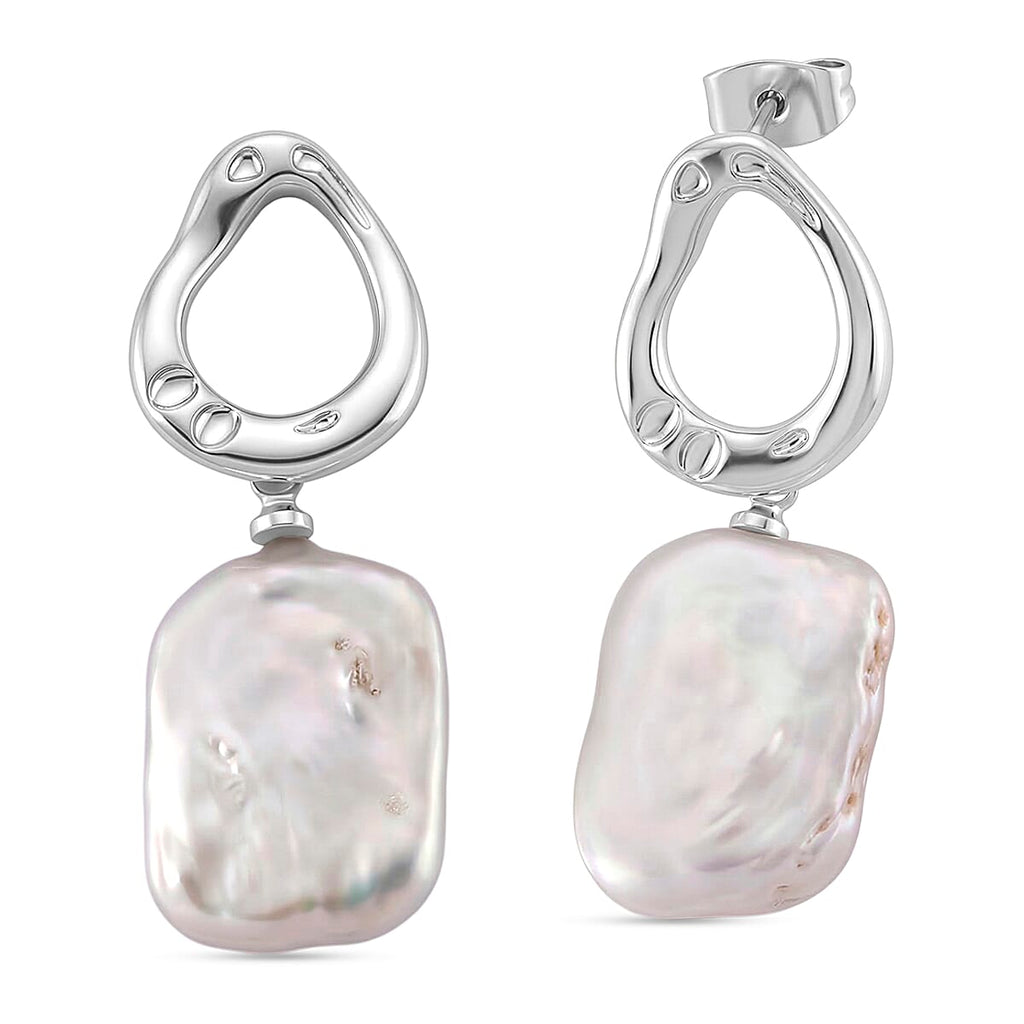 Designer Inspired White Keshi Pearl Push Back Earring in Yellow Gold Tone 12.00 Ct.