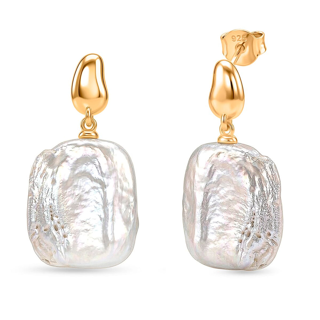 White Keshi Pearl Push Back Earring in Yellow Gold Tone 15.00 Ct.
