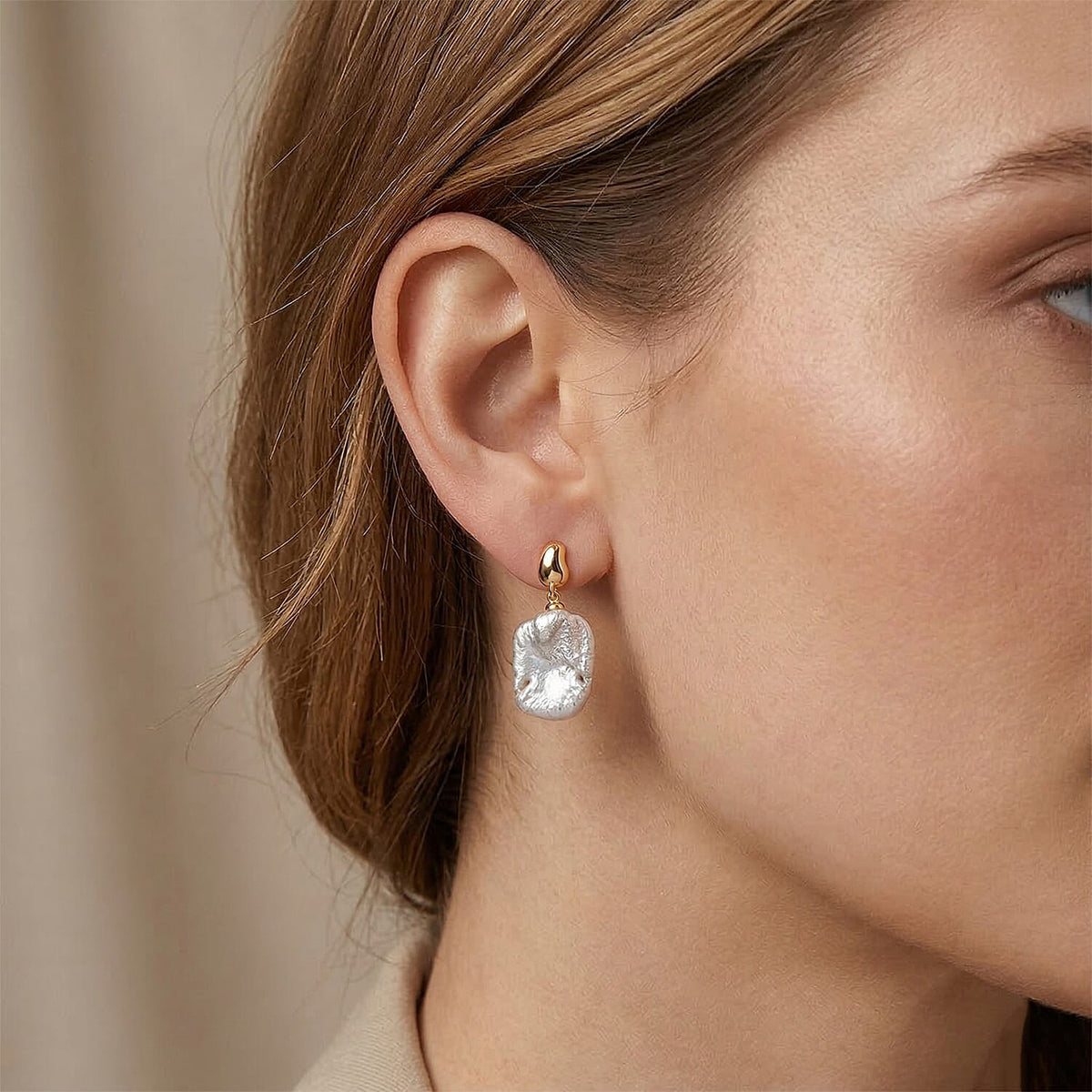 White Keshi Pearl Solitaire Earring with Push Back 8485339 2
