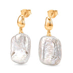 White Keshi Pearl Push Back Earring in Yellow Gold Tone 15.00 Ct.