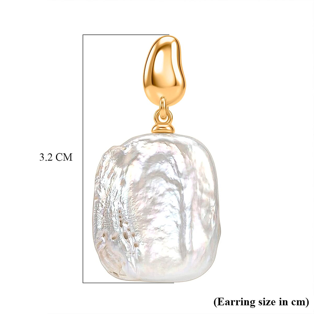 White Keshi Pearl Push Back Earring in Yellow Gold Tone 15.00 Ct.