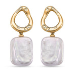 Designer Inspired White Keshi Pearl Push Back Earring in Yellow Gold Tone 12.00 Ct.