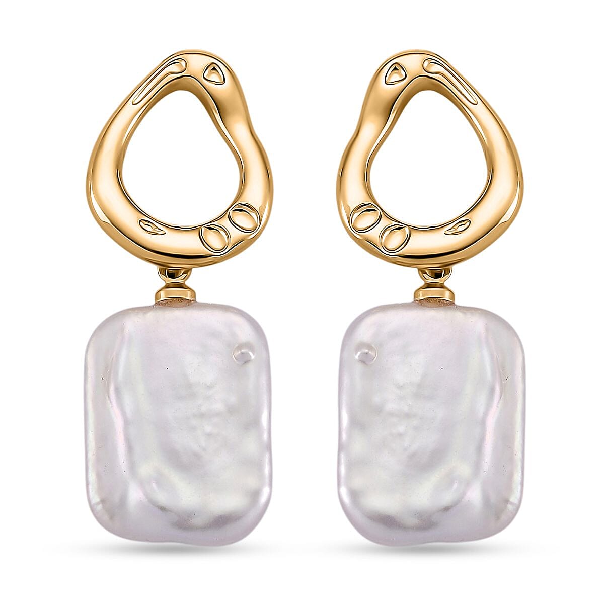 Designer Inspired White Keshi Pearl Push Back Earring in Yellow Gold Tone 12.00 Ct. 8486940 0