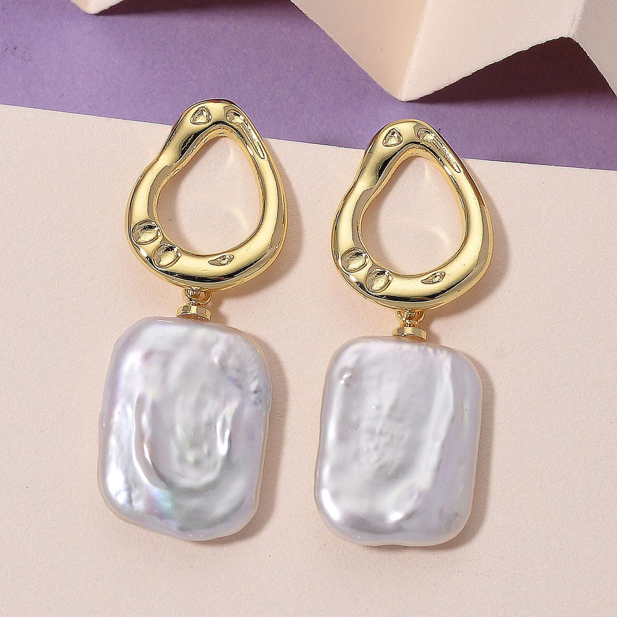 Designer Inspired White Keshi Pearl Push Back Earring in Yellow Gold Tone 12.00 Ct. 8486940 2