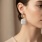 Designer Inspired White Keshi Pearl Push Back Earring in Yellow Gold Tone 12.00 Ct.