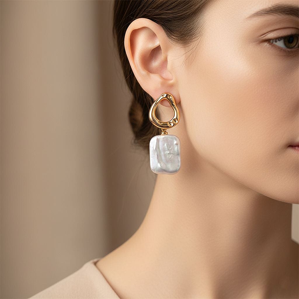 Designer Inspired White Keshi Pearl Push Back Earring in Yellow Gold Tone 12.00 Ct. 8486940 3