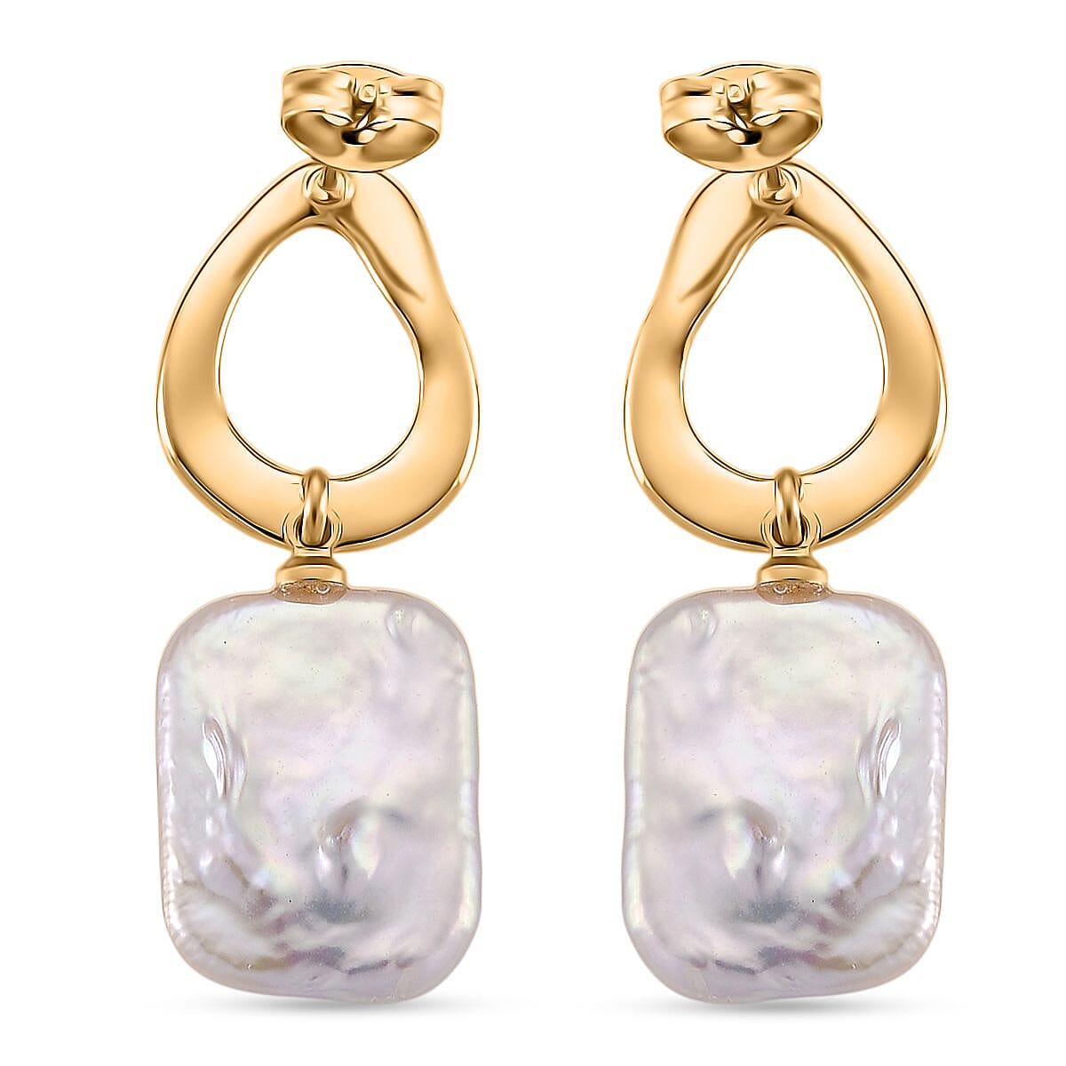 Designer Inspired White Keshi Pearl Push Back Earring in Yellow Gold Tone 12.00 Ct. 8486940 4