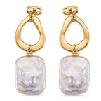 Designer Inspired White Keshi Pearl Push Back Earring in Yellow Gold Tone 12.00 Ct.