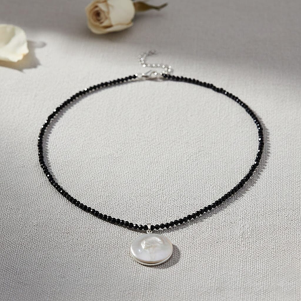 White Coin Pearl &amp; Black Spinel Necklace (Size - 18+2 Inch Ext) 50.00 Ct. 8364062 2