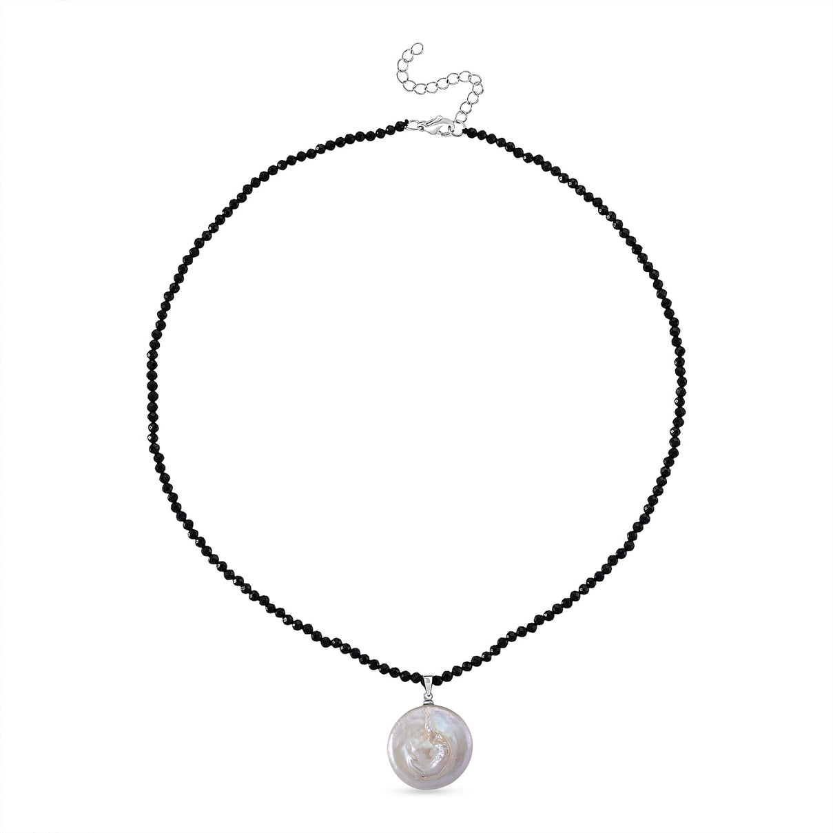 White Coin Pearl &amp; Black Spinel Necklace (Size - 18+2 Inch Ext) 50.00 Ct. 8364062 4