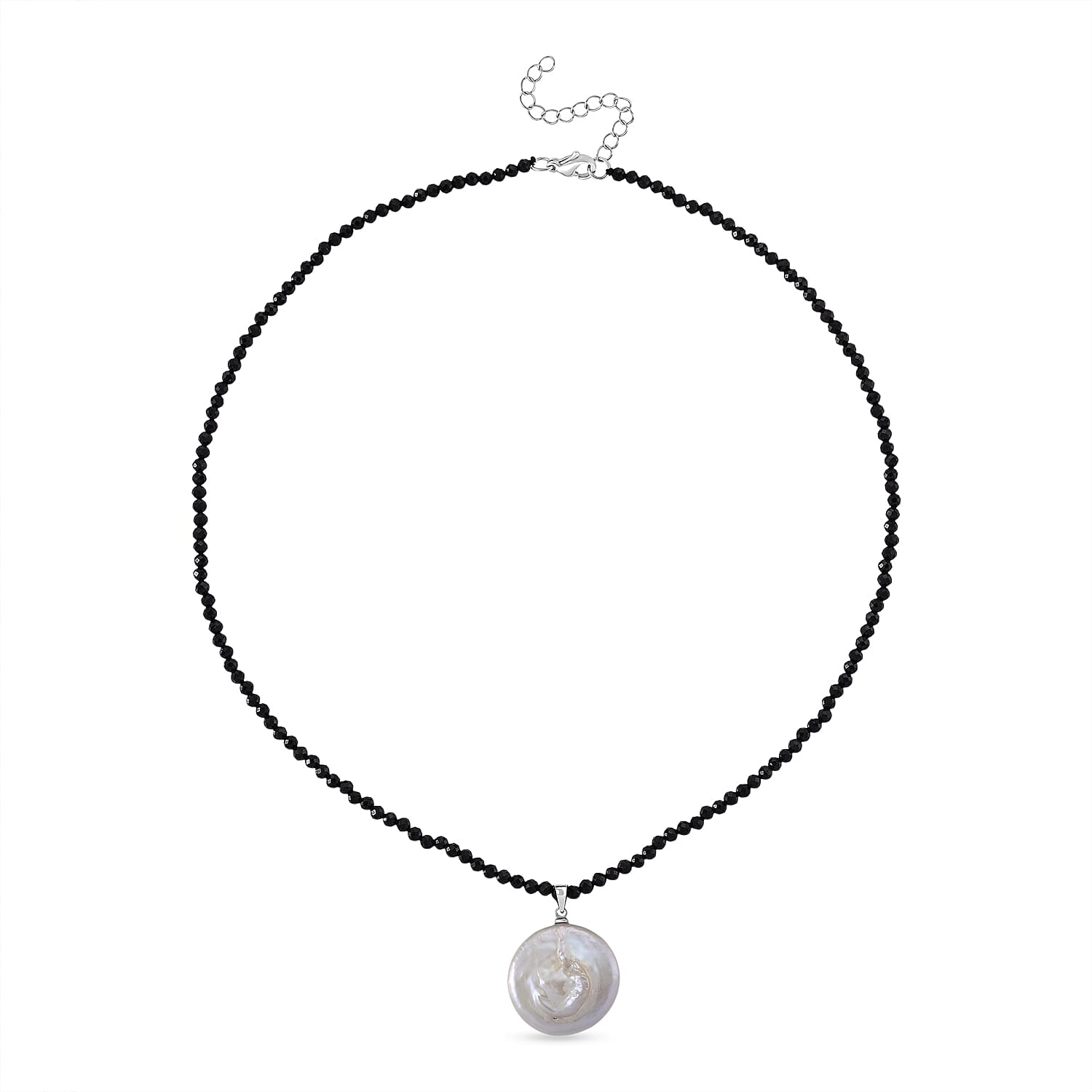 White Coin Pearl &amp; Black Spinel Necklace (Size - 18+2 Inch Ext) 50.00 Ct. 8364062 4