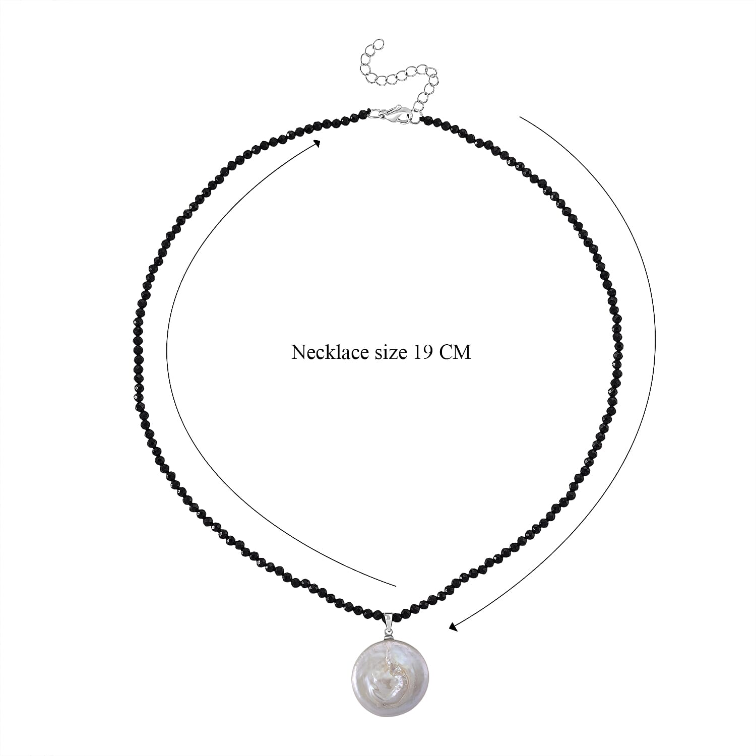 White Coin Pearl &amp; Black Spinel Necklace (Size - 18+2 Inch Ext) 50.00 Ct. 8364062 6