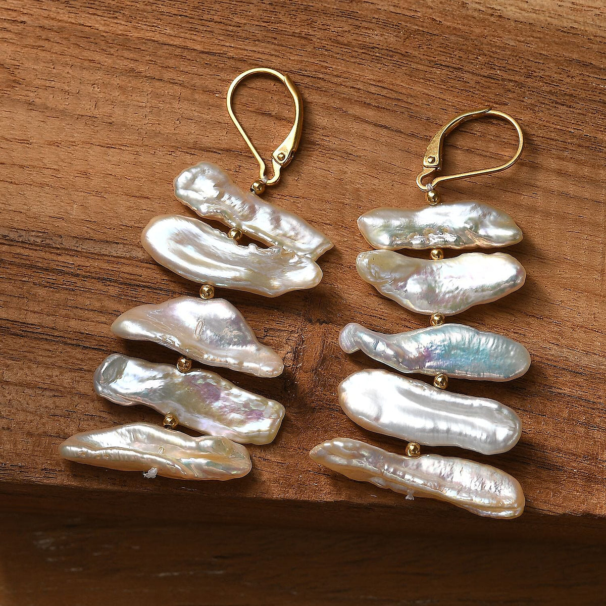 White Keshi Pearl Earring in 18K Vermeil Yellow Gold Plated Sterling Silver 35.00 Ct. 8160604 1