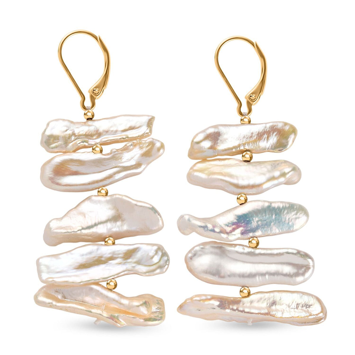 White Keshi Pearl Earring in 18K Vermeil Yellow Gold Plated Sterling Silver 35.00 Ct. 8160604 3