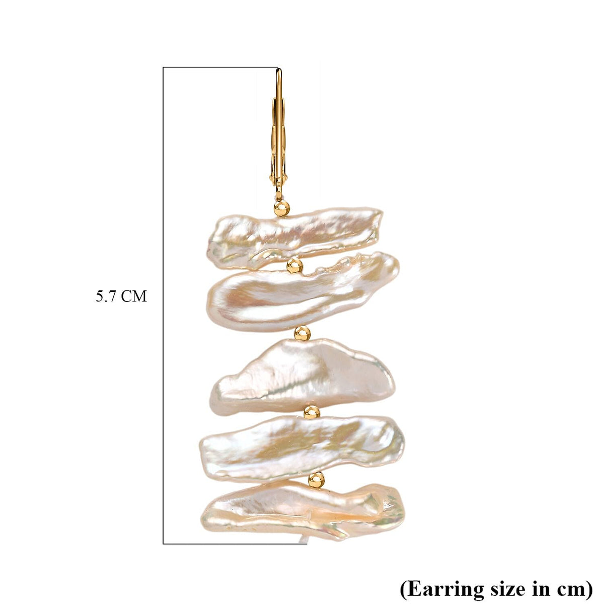 White Keshi Pearl Earring in 18K Vermeil Yellow Gold Plated Sterling Silver 35.00 Ct. 8160604 4