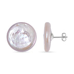 White Keshi Pearl Stud Earrings in Rhodium Overlay Sterling Silver 19.00 Ct