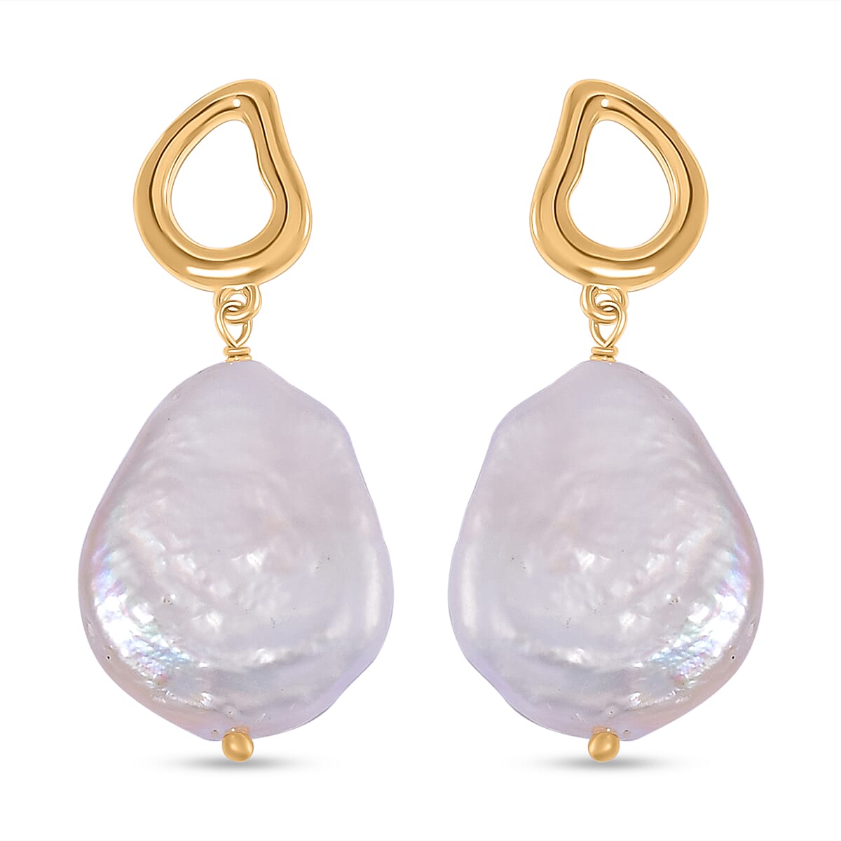 White Keshi Pearl Earrings in Yellow Gold Overlay Sterling Silver 7805335 0