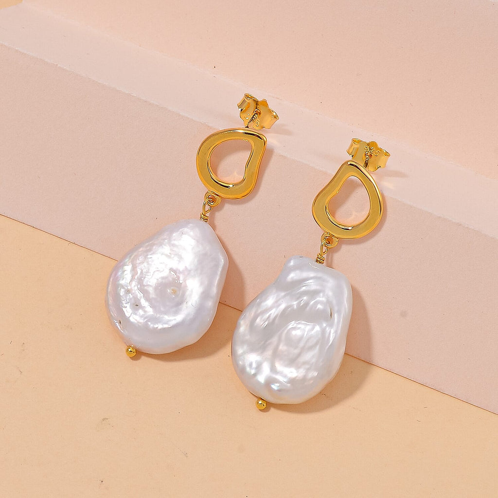 White Keshi Pearl Earrings in Sterling Silver