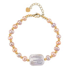 White Keshi Pearl & Multi Color Fresh Water Pearl Bracelet
