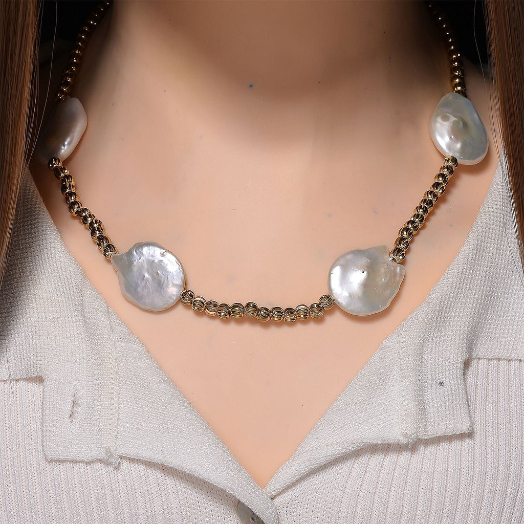White Keshi Pearl Necklace (Size 18 - 2 Ext) with Lobster Clasp