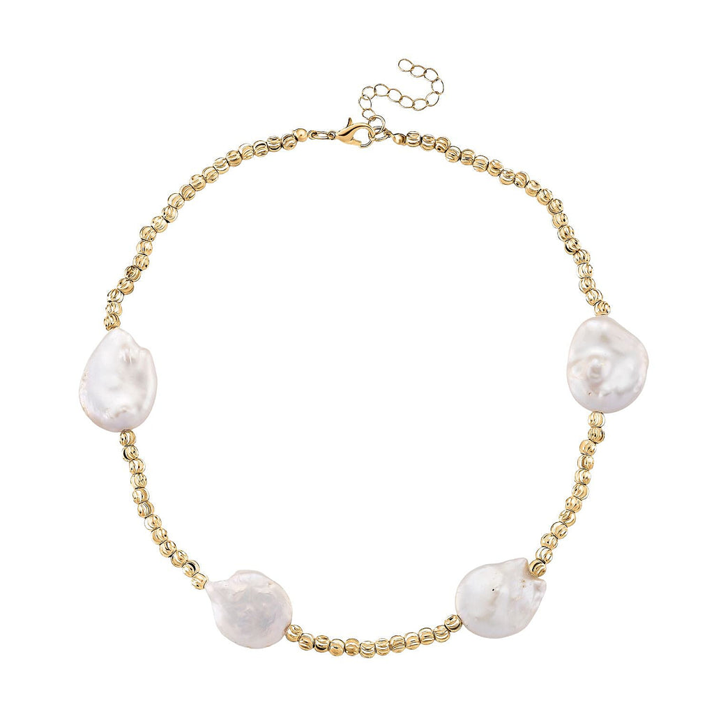 White Keshi Pearl Necklace (Size 18 - 2 Ext) with Lobster Clasp