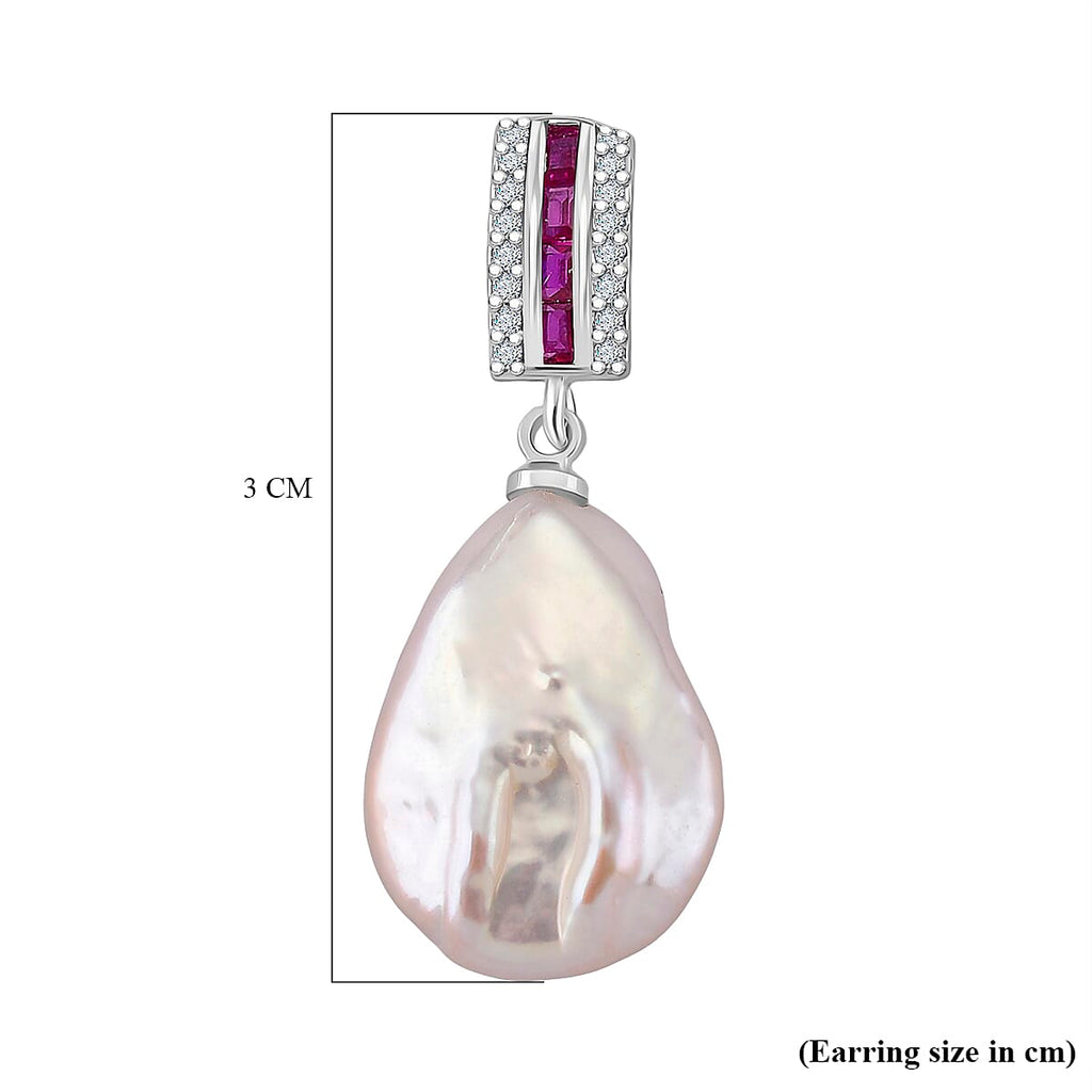 White Keshi Pearl, Purple Cubic Zirconia & White Cubic Zirconia Earring with Push Back 15.00 Ct.