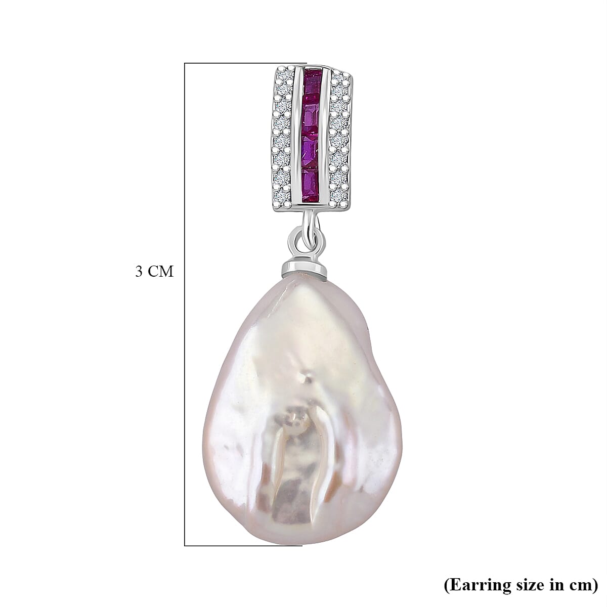 White Keshi Pearl, Purple Cubic Zirconia &amp; White Cubic Zirconia Earring with Push Back 15.00 Ct. 8221049 5