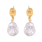 White Keshi Pearl Push Back Earring