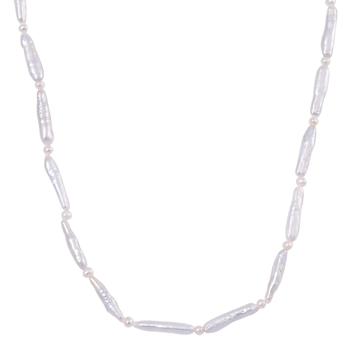 White Keshi Pearl,White Fresh Water Pearl Necklace (Size - 20) in Rhodium Overlay Sterling Silver 95.00 Ct 7964275 0